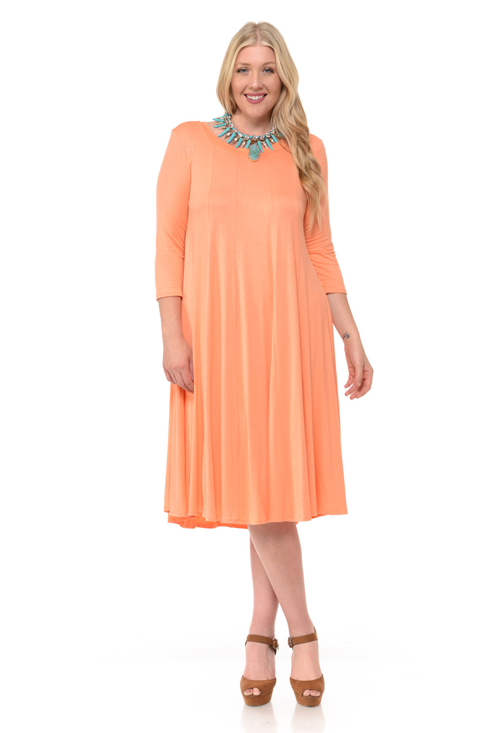 A-Line Trapeze Midi Dress Print Plus Size