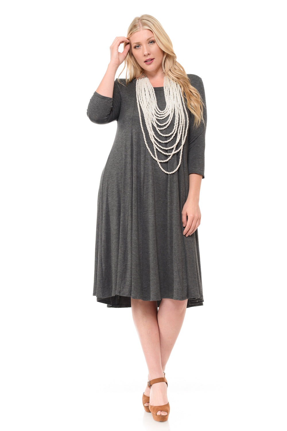 A-Line Trapeze Midi Dress Print Plus Size