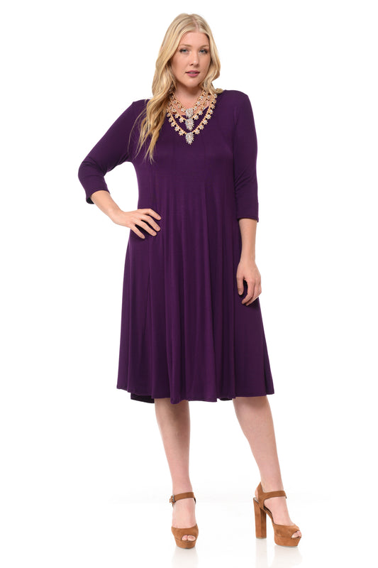 A-Line Trapeze Midi Dress Print Plus Size
