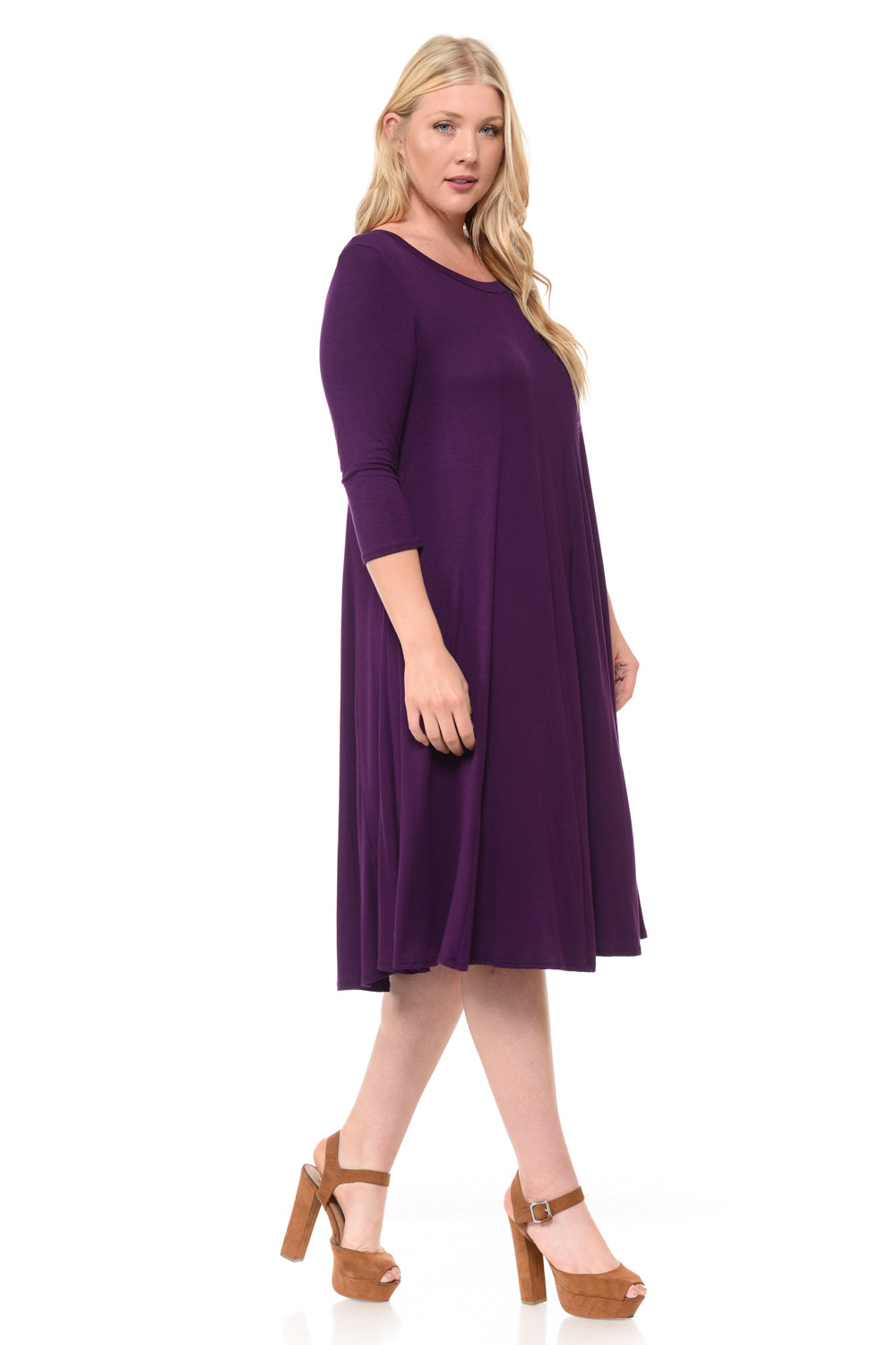 A-Line Trapeze Midi Dress Print Plus Size
