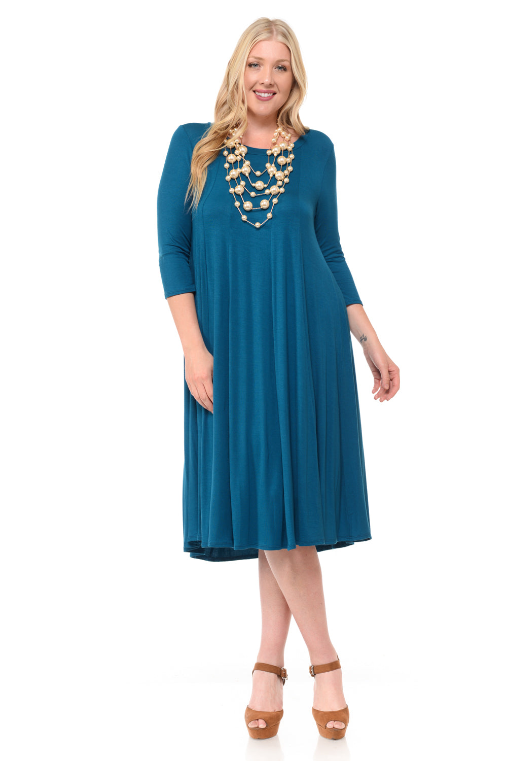 A-Line Trapeze Midi Dress Print Plus Size