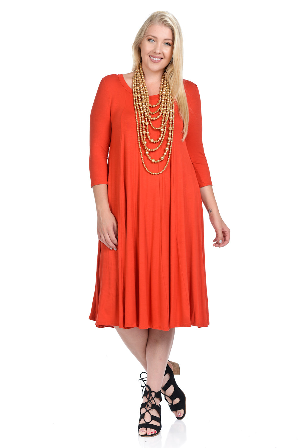 A-Line Trapeze Midi Dress Print Plus Size