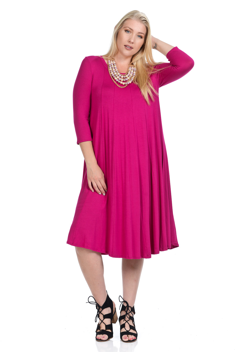 A-Line Trapeze Midi Dress Print Plus Size