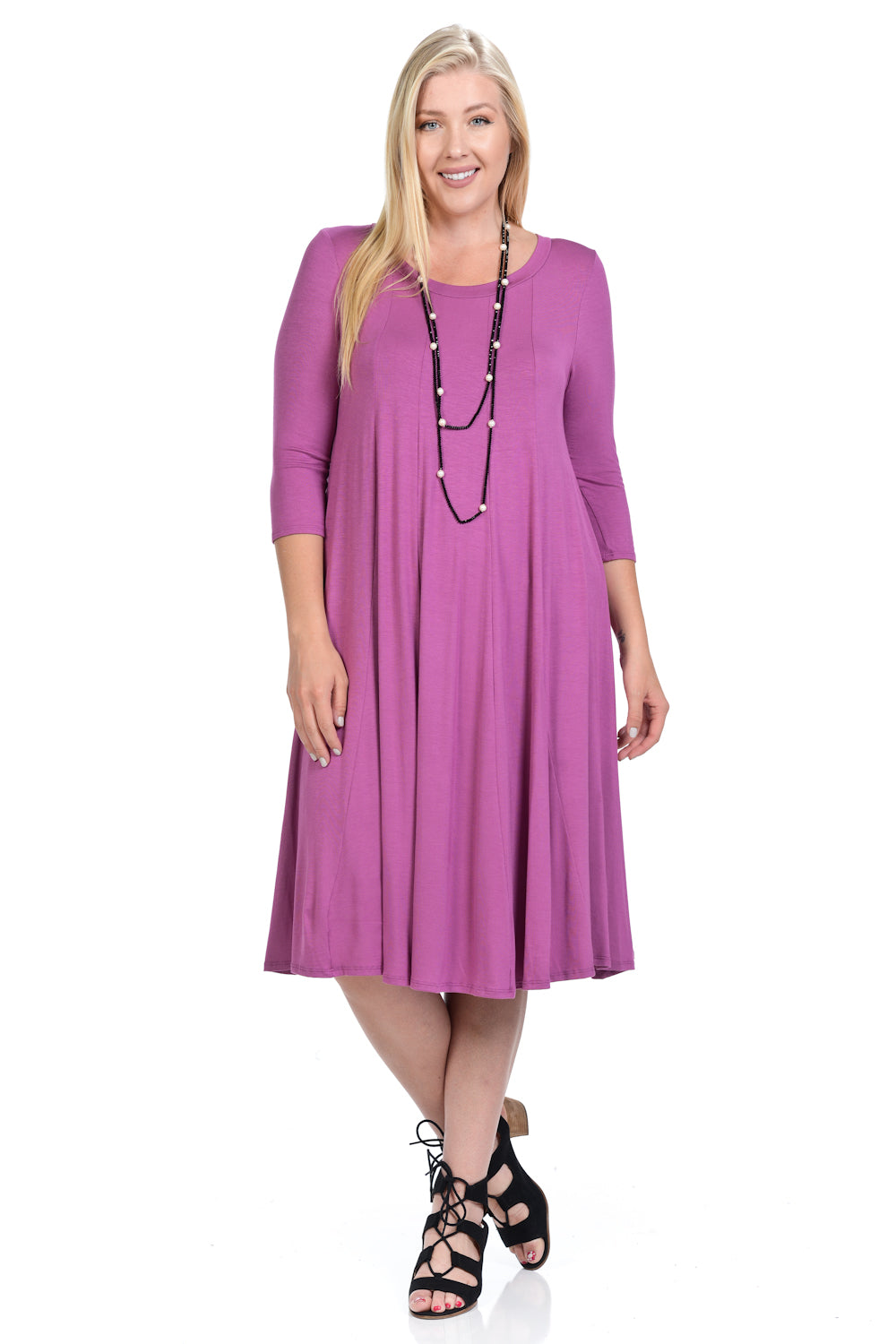 A-Line Trapeze Midi Dress Print Plus Size