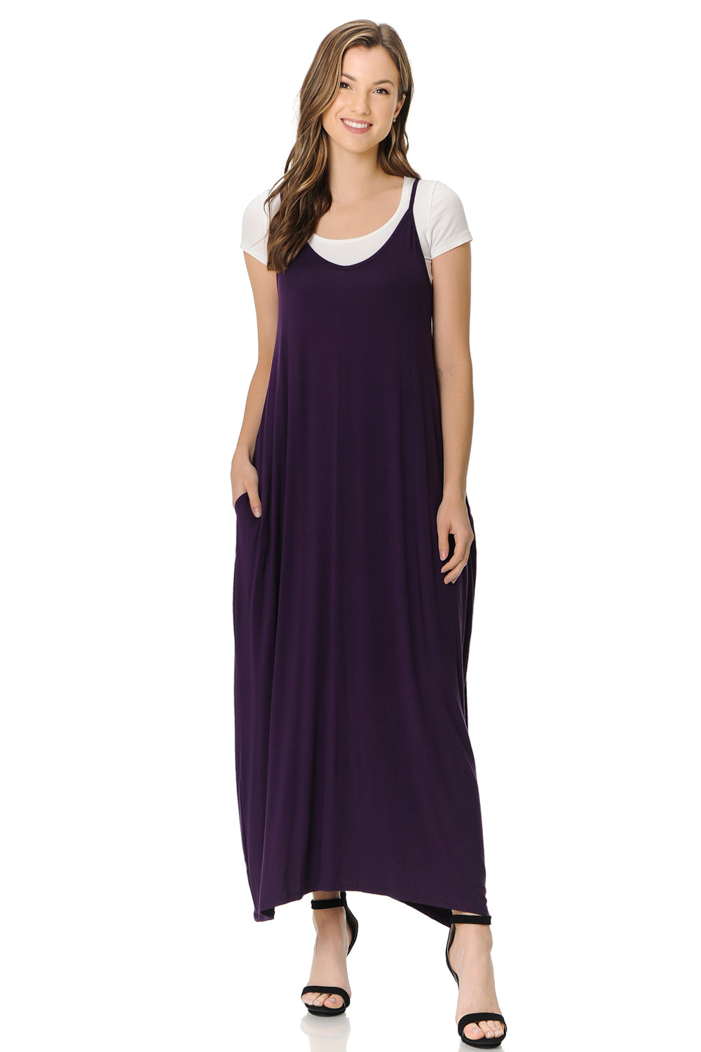 Spaghetti Strap Low Back Maxi Dress with Pockets