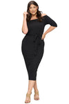 Off-Shoulder Dress with Self Tie Plus Size