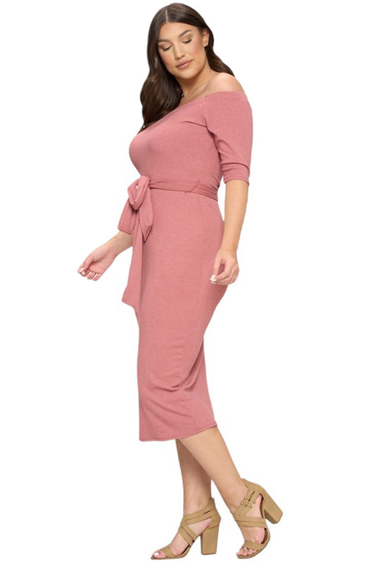 Off-Shoulder Dress with Self Tie Plus Size