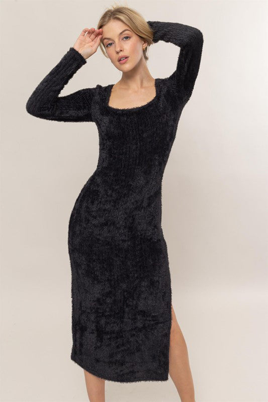Fuzzy Knit Midi Dress