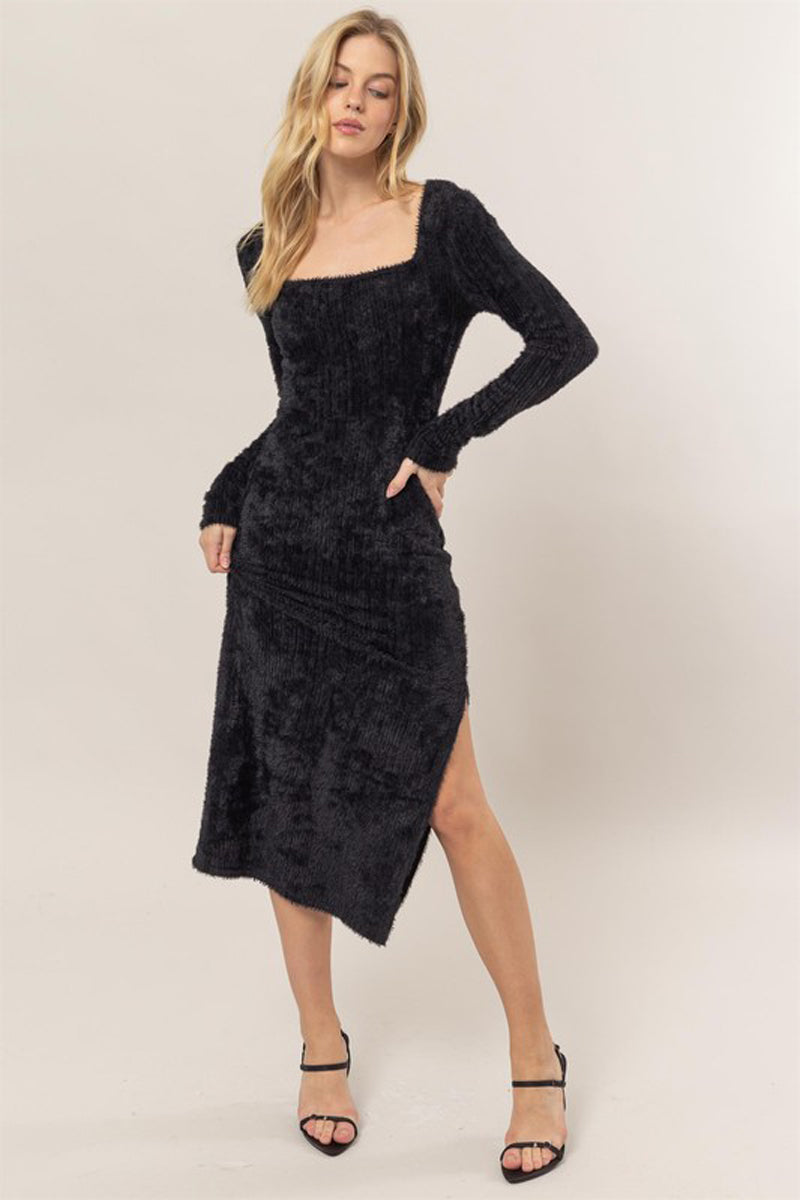Fuzzy Knit Midi Dress