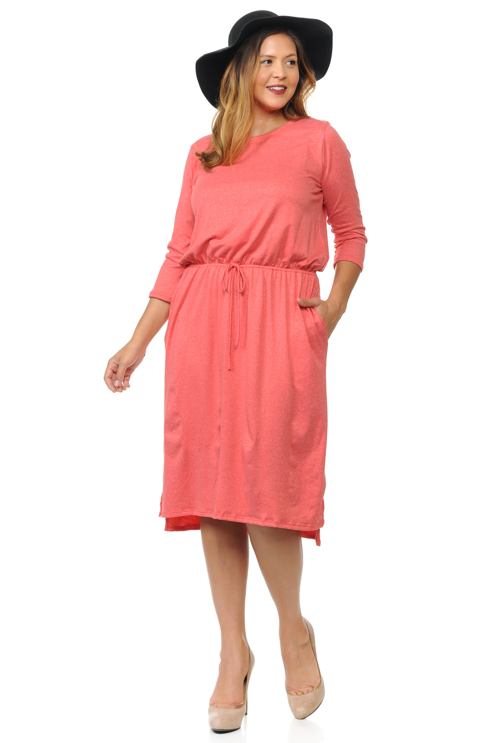 Midi Dress with Pockets and Elastic Waist in Plus Size The Apparel Bar Midi Dress with Pockets and Elastic Waist in Plus Size The Apparel Bar