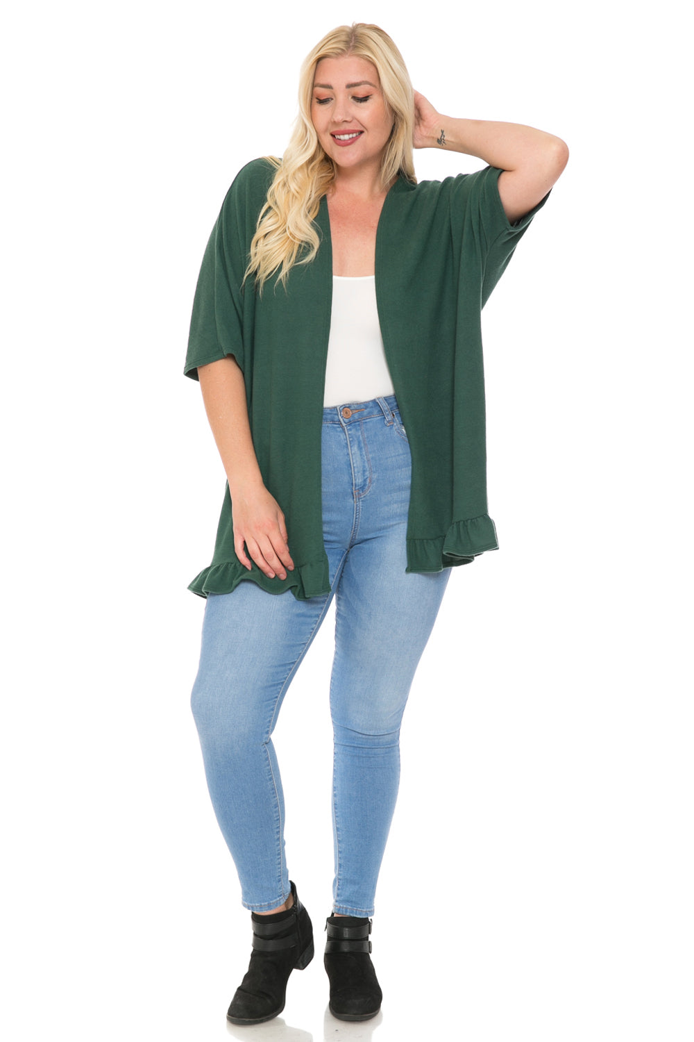 Open Front Cardigan with Ruffle Detail Plus