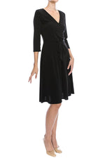 Three-Quarter Sleeve Wrap Dress with Tie