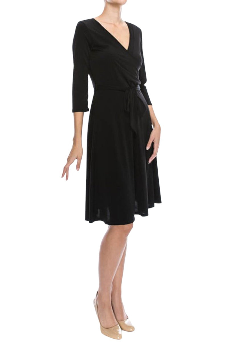 Three-Quarter Sleeve Wrap Dress with Tie