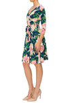 Three-Quarter Sleeve Wrap Dress with Tie