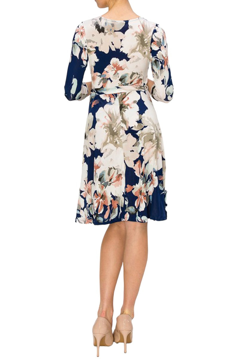 Three-Quarter Sleeve Wrap Dress with Tie