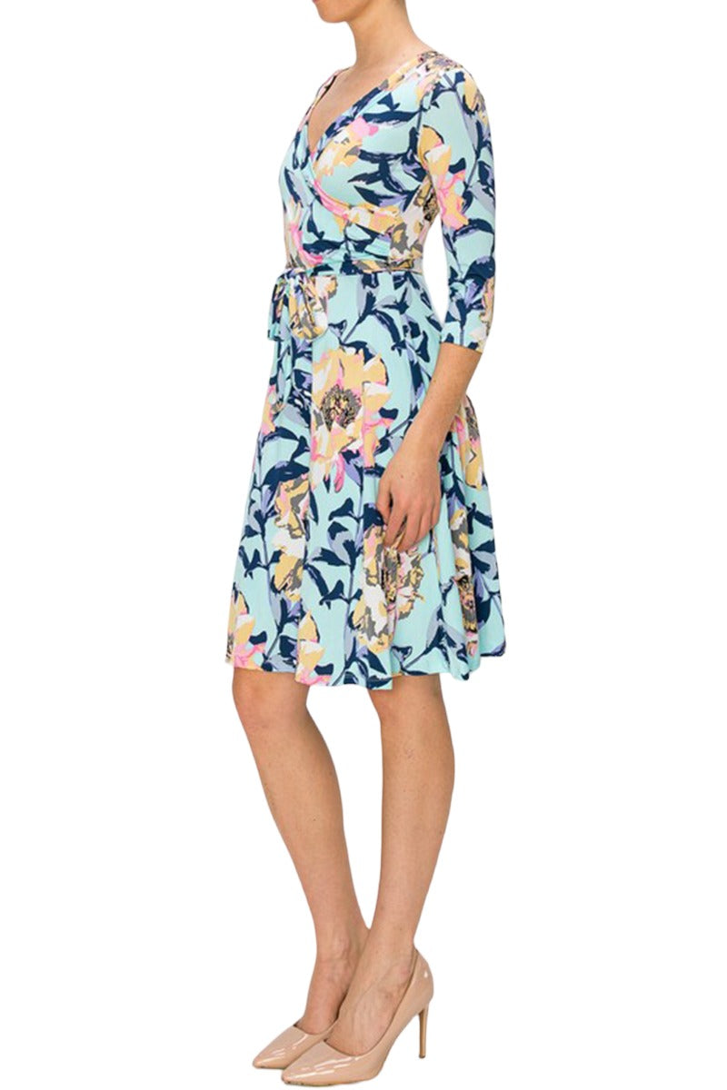 Three-Quarter Sleeve Wrap Dress with Tie