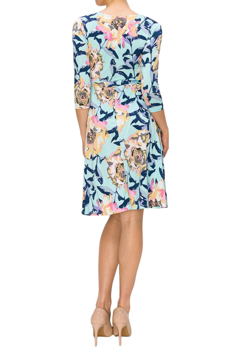 Three-Quarter Sleeve Wrap Dress with Tie