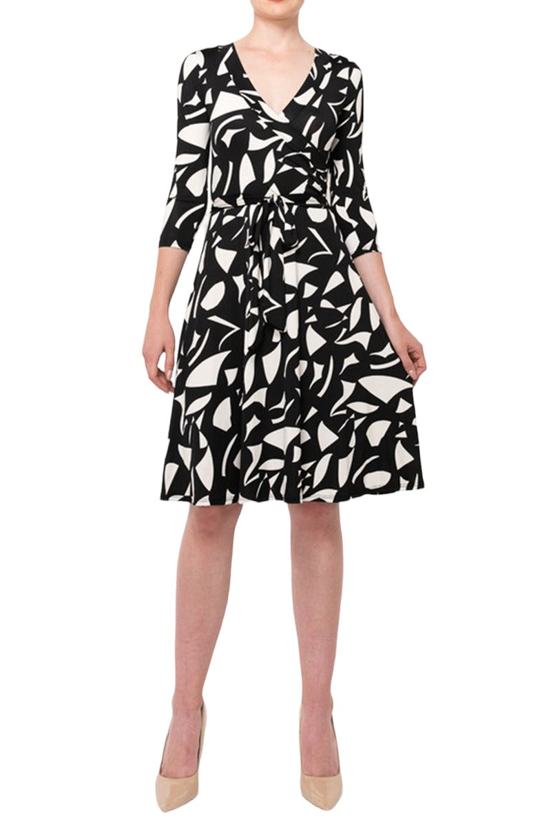 Three-Quarter Sleeve Wrap Dress with Tie