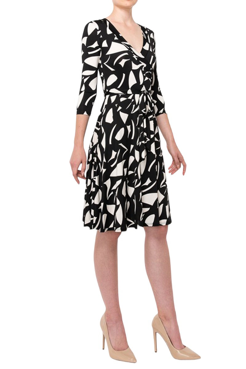 Three-Quarter Sleeve Wrap Dress with Tie