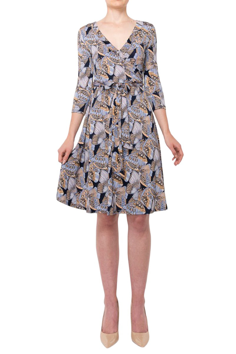 Three-Quarter Sleeve Wrap Dress with Tie