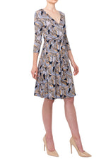 Three-Quarter Sleeve Wrap Dress with Tie