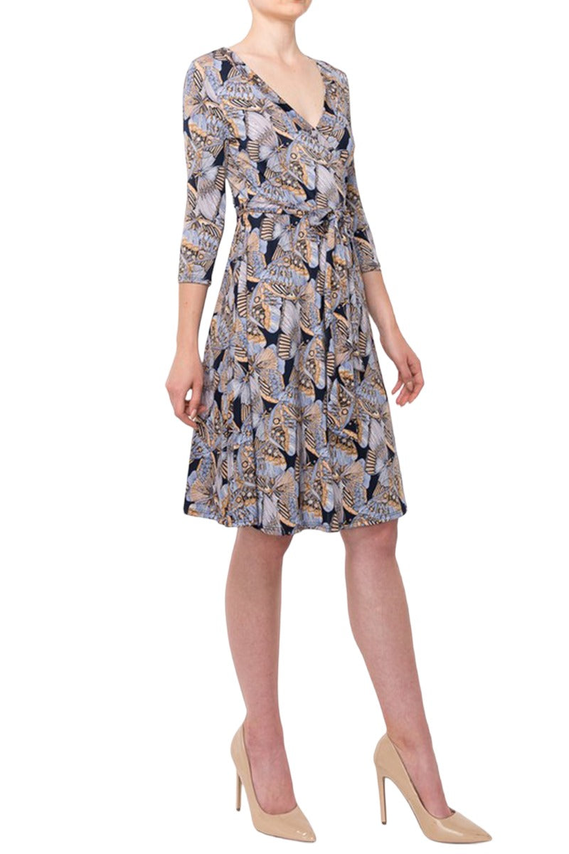 Three-Quarter Sleeve Wrap Dress with Tie