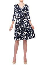 Three-Quarter Sleeve Wrap Dress with Tie