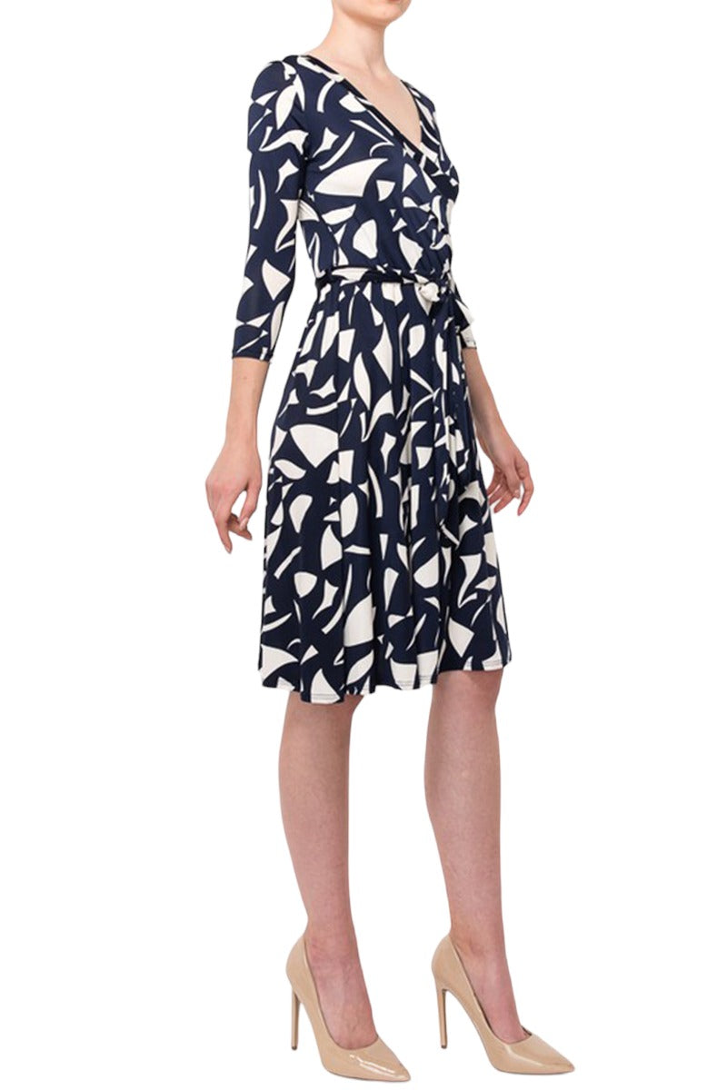 Three-Quarter Sleeve Wrap Dress with Tie