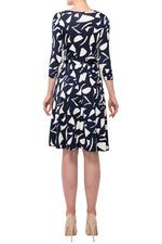 Three-Quarter Sleeve Wrap Dress with Tie