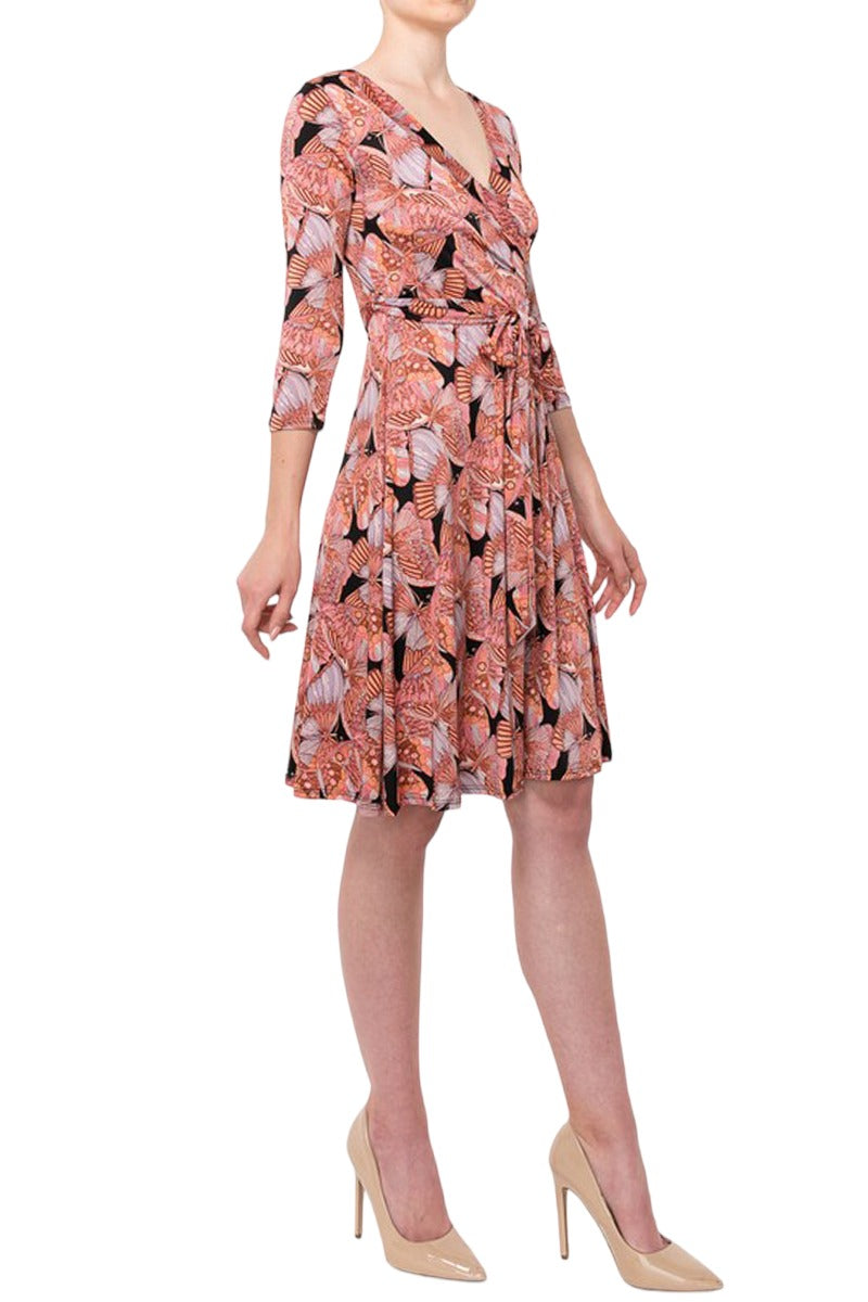 Three-Quarter Sleeve Wrap Dress with Tie