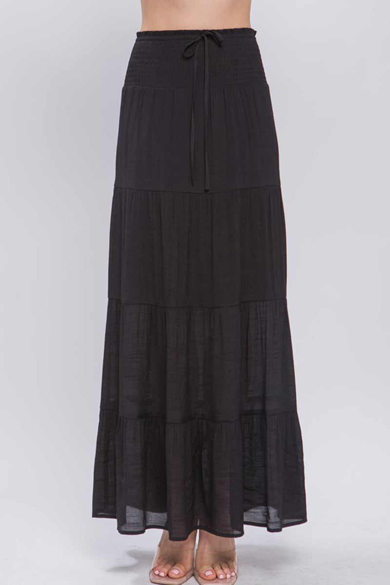Tiered Ruffle Elastic Hight Waist Boho Maxi Skirt A-Line Midi Dress
