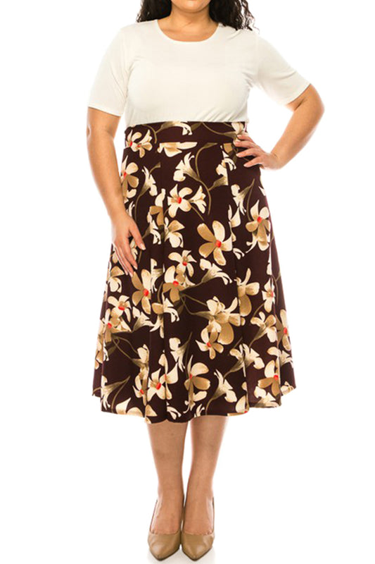 Paneled A-Line Midi Skirt Plus Size