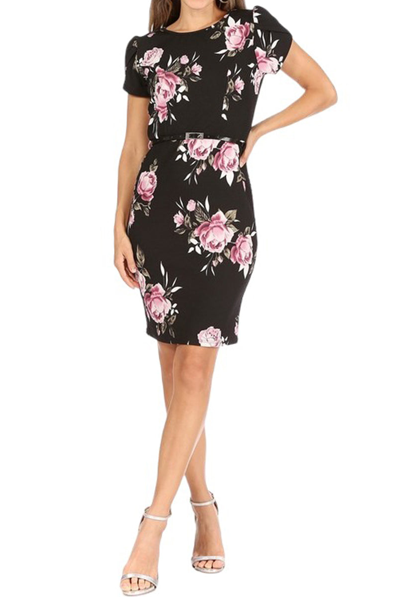 Solid Sheath Dress with Belt
