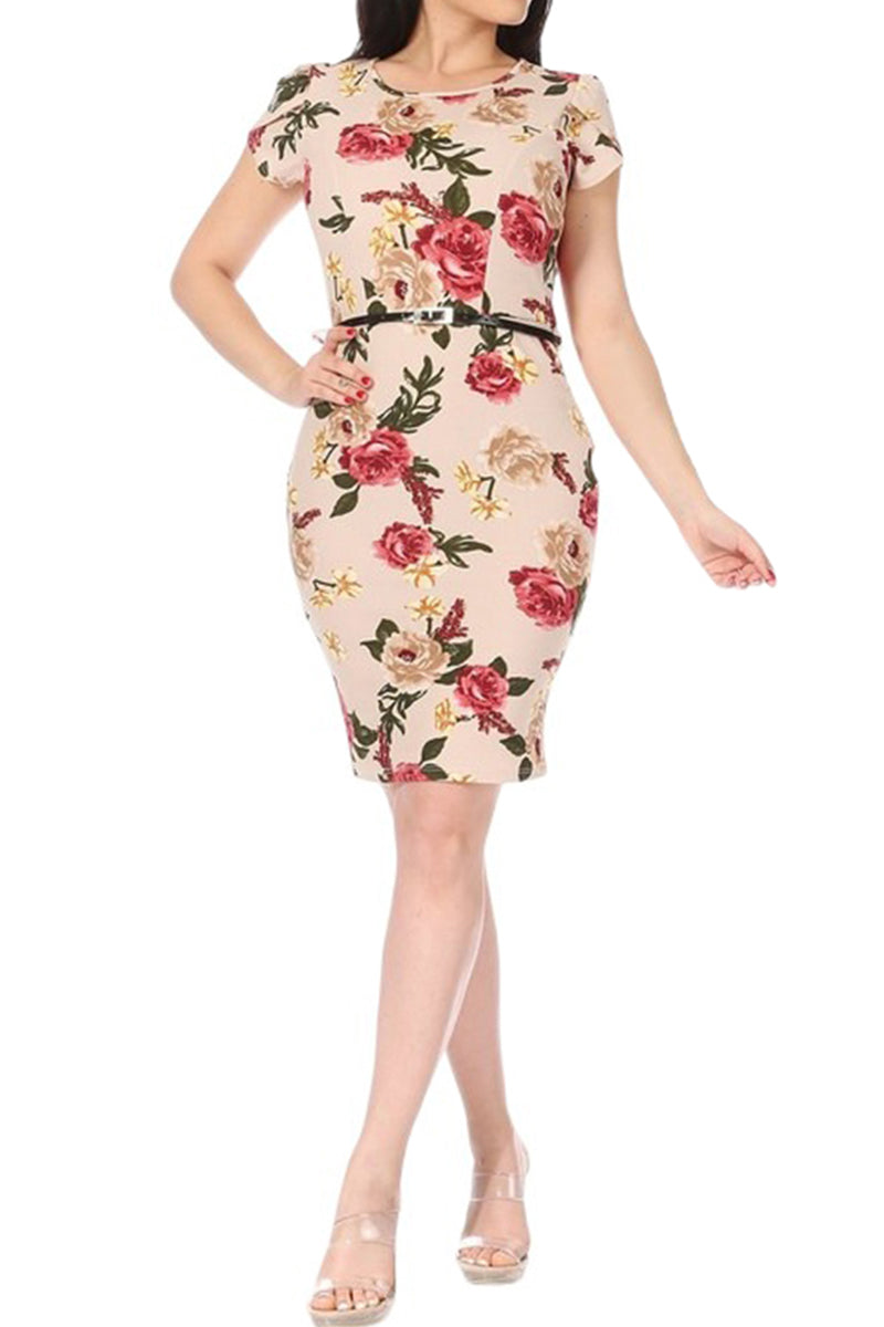 Solid Sheath Dress with Belt