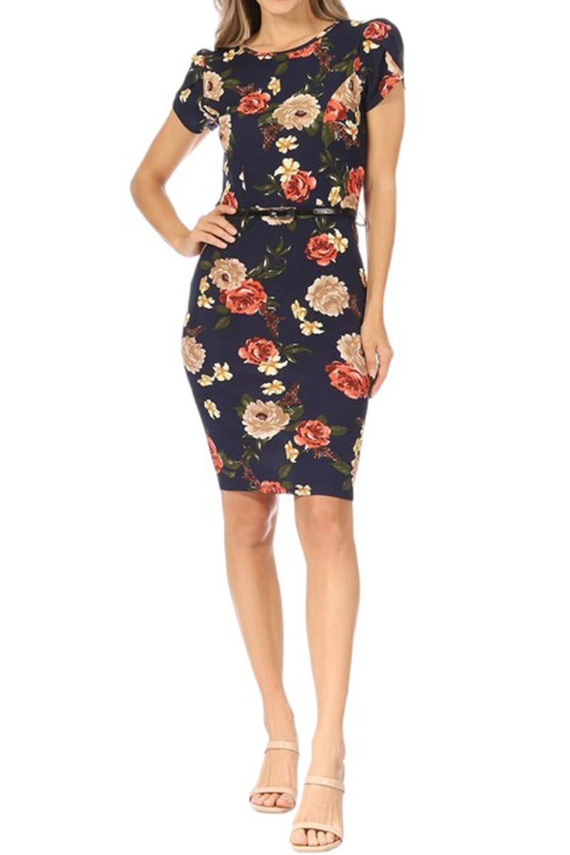 Solid Sheath Dress with Belt