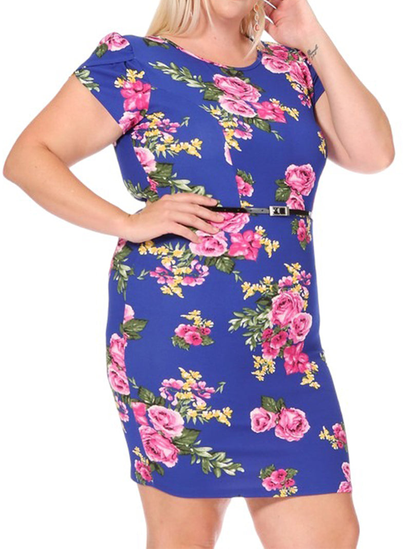 Solid Sheath Dress with Belt Plus Size