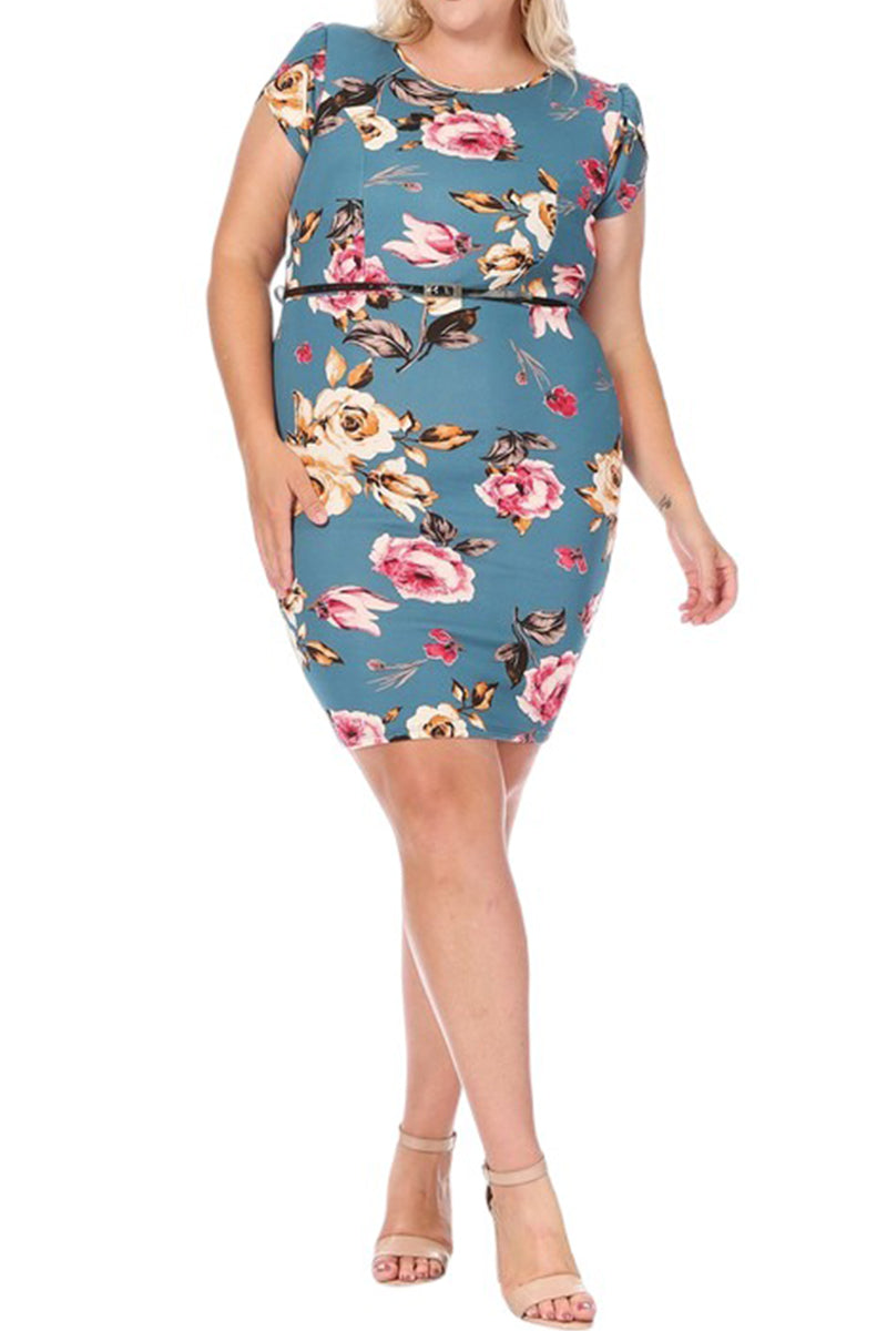 Solid Sheath Dress with Belt Plus Size