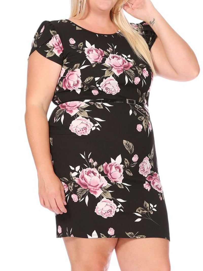 Solid Sheath Dress with Belt Plus Size