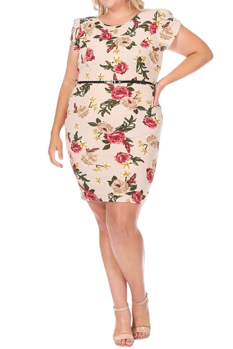 Solid Sheath Dress with Belt Plus Size