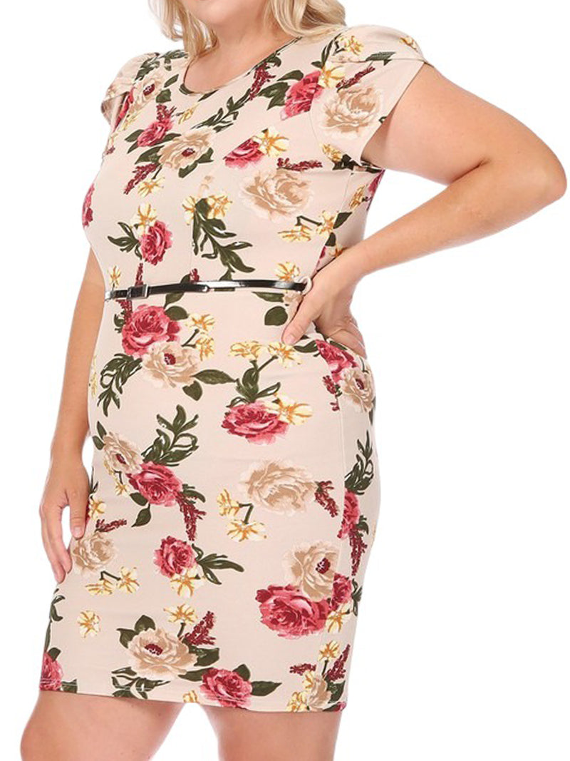 Solid Sheath Dress with Belt Plus Size