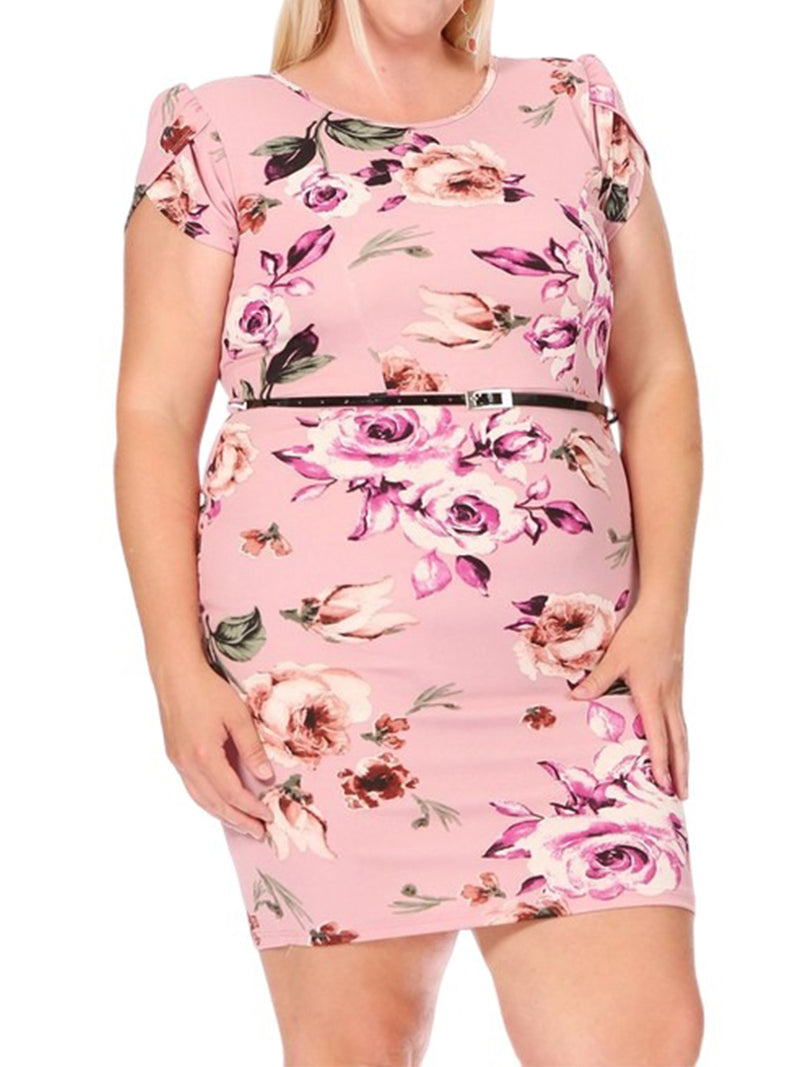 Solid Sheath Dress with Belt Plus Size