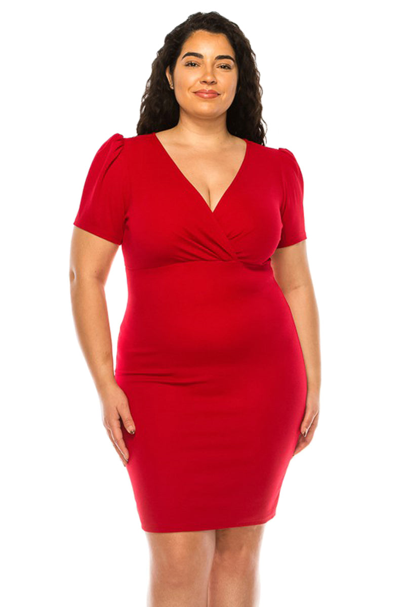 Solid Sheath Wrap Dress Plus Size