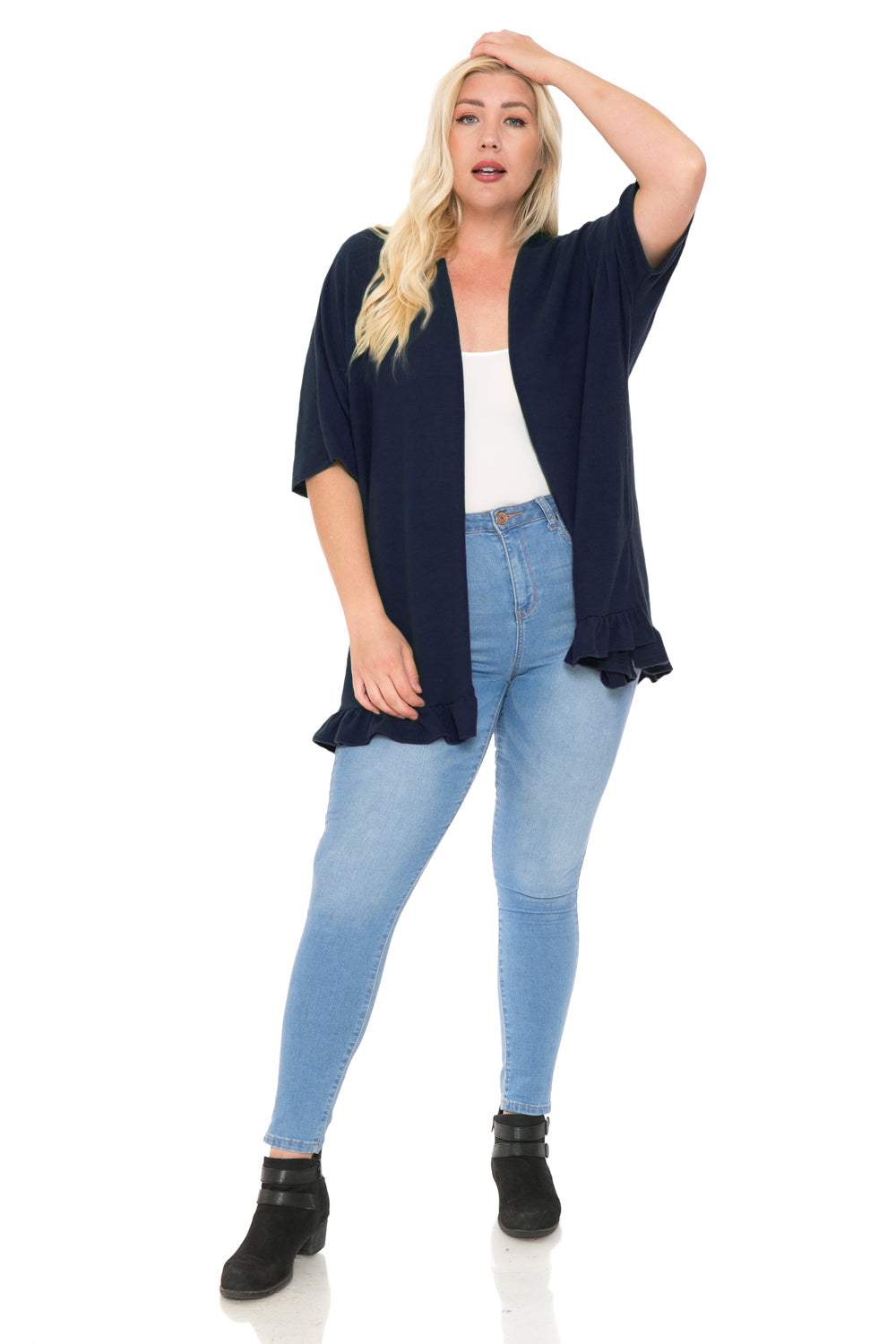 Open Front Cardigan with Ruffle Detail Plus