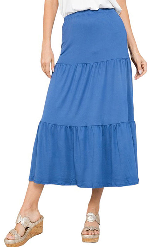 Solid Tiered Maxi Skirt Plus Size