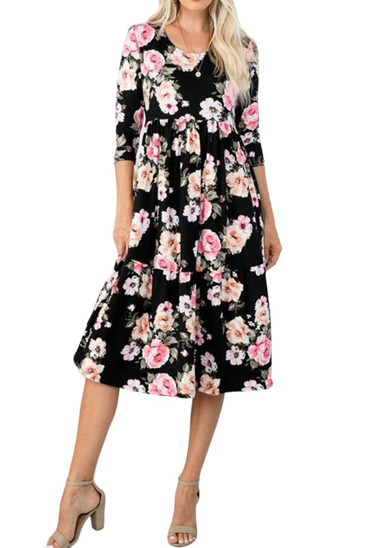 Floral Tiered Babydoll Midi Dress