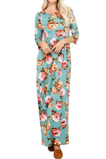Three-Quarter Sleeve Floral Maxi Dress with Pockets