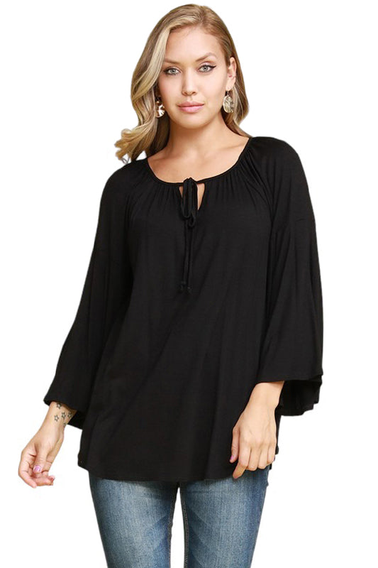 Bell Sleeve with Front Tie Detail Tunic Plus Size