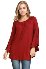 Bell Sleeve with Front Tie Detail Tunic Plus Size
