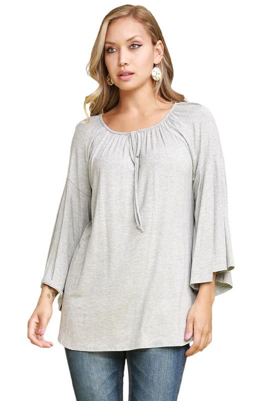 Bell Sleeve with Front Tie Detail Tunic Plus Size