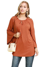 Bell Sleeve with Front Tie Detail Tunic Plus Size